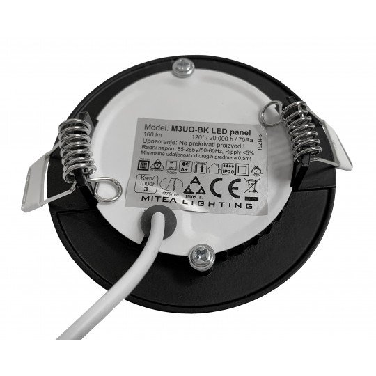 M3UO-BK 3W 6500K crni ugradni okrugli LED panel 4 | vipalati.rs