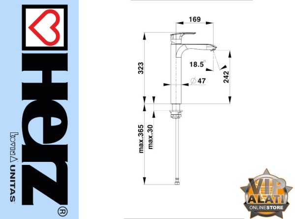 VISOKA BATERIJA ZA LAVABO ELITE E12 00089 HERZ UNITAS - Image 2