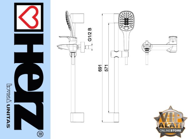 BATERIJA ZA ZA KADU SA TUŠ RUČICOM, CREVOM I KLIZNOM ŠIPKOM ELITE E30 00375 HERZ UNITAS - Image 2