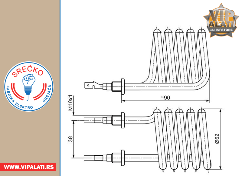 GREJAČ ZA BOJLER 2000 W/230 V SPIRALNI (1001) - FEG SREĆKO - Slika 2