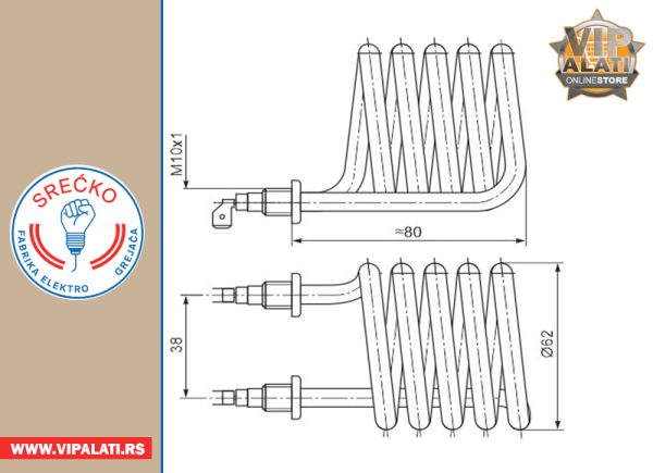GREJAČ ZA MALI BOJLER 5-10L  2000 W/230 V  SA KOSIM BUKSNAMA (1043) - FEG SREĆKO - Image 2