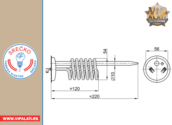 GREJAČ ZA MALI BOJLER 5-10l 2000 W/230 V  GORENJE TIKI , METALAC (1071) - FEG SREĆKO - Image 2