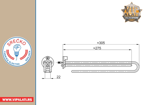GREJAČ ZA BOJLER 2000 W/230 V METALAC (1127) - FEG SREĆKO - Image 2