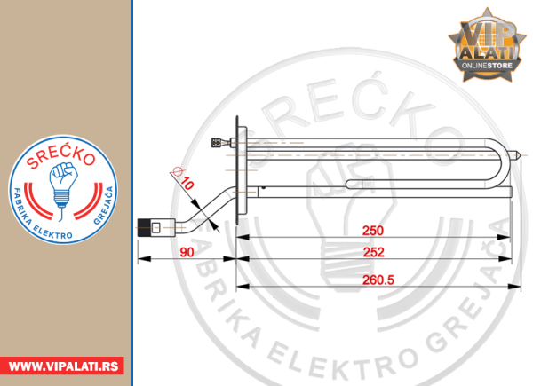 GREJAČ ZA MALI BOJLER 5L 1500 W/230 V  TERMORAD niska montaža  (1228) - FEG SREĆKO - Image 2
