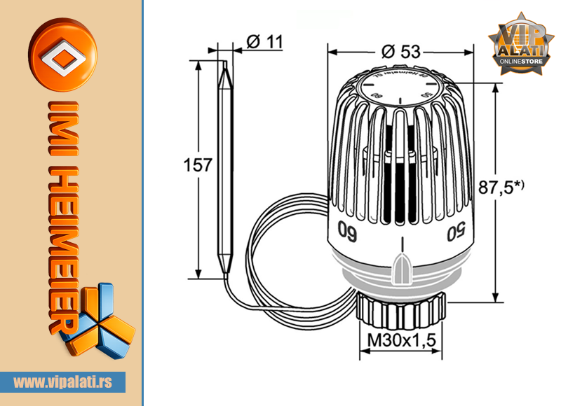 TERMO GLAVA SA KAPILARNOM SONDOM (40 - 70 °C) 6602-10.500 - HEIMEIER - Slika 3