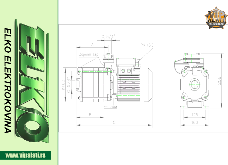 PETOSTEPENA PUMPA VC 55 T3 1.5 KW 220V - ELKO ELEKTROKOVINA - Slika 2