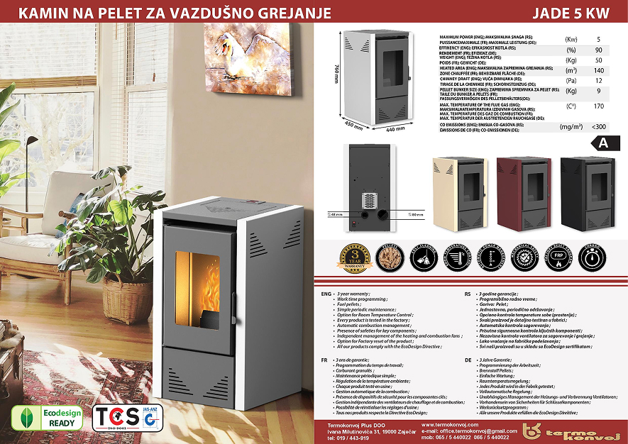 Kamin na pelet Mareli Jade 6kW crni moderan pelet kamin za ekonomično grejanje