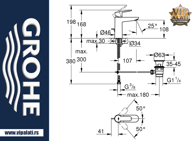 Baterija za umivaonik GROHE BauEdge New 2021 23758000 hrom jednoručna slavina za kupatilo