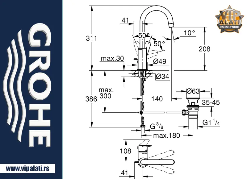 Baterija za umivaonik GROHE BauEdge New 2021 23758000 hrom jednoručna slavina za kupatilo